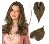 RUWISS Topper in Capelli Veri per Donna Castano con Riflessi Biondi Posticcio Leggero con Clip per Diradamento Capelli Liscio Senza Frangia