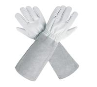 RUWLFE 1 paio di guanti da giardinaggio in pelle per Donne e Uomini | Con protezione dell'avambraccio for la potatura delle rose, guanto floreale lungo al gomito(White S)