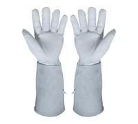 RUWLFE 1 paio di guanti da giardinaggio in pelle per Donne e Uomini | Con protezione dell'avambraccio for la potatura delle rose, guanto lungo con design a gomito(White M)