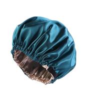 RUWLFE Berretto for capelli in raso for dormire invisibile piatto imitazione seta rotonda cura dei copricapo da donna cerimonia pulsante di regolazione cappello notte Per Dormire(Peacock Blue)