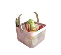 RUWLFE Cestino portaoggetti da esterno Rete portatile campeggio for frutta e bevande Organizza Skep con manico in legno Contenitori di drenaggio cucina in metallo per Tavolo da Cucina(Pink)