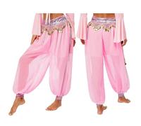 RUWLFE Costume da Danza del Ventre Principessa araba Donna, Nappe fiaba, Pantaloni tribali, Harem con Spacco Laterale Increspato Metallizzato per Feste di Danza(Pink A)