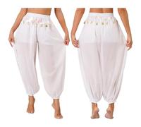 RUWLFE Costume da Danza del Ventre Principessa araba Donna, Nappe fiaba, Pantaloni tribali, Harem con Spacco Laterale Increspato Metallizzato per Feste di Danza(White B)