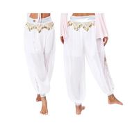 RUWLFE Costume da Danza del Ventre Principessa araba Donna, Nappe fiaba, Pantaloni tribali, Harem con Spacco Laterale Increspato Metallizzato per Feste di Danza(White A)
