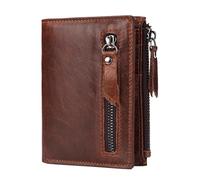 RUWLFE Portafogli da uomo Portafoglio corto in vera pelle con borsa cerniera Per Viaggi(Coffee)