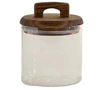 RUWLFE Serbatoio di stoccaggio for alimenti in vetro da 3 pezzi con coperchio in legno, chicchi caffè cucina, caramelle, grani tè, contenitore for frutta secca Per Cucina(1100ml)