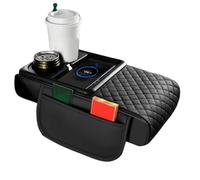 Ruwshuuk Cuscino Appoggia Braccio Auto, Rivestimento Auto Con Ricarica Wireless, Supporto Gomito in con Tasca Laterale e Portabicchieri per Borraccia, Fazzoletti e Oggetti