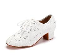 RUYBOZRY Scarpe da Ballo Latino con Lacci da Donna Pratica Scarpe da Allenamento per Balli da Tango da Ballo con Tacco Basso,LPWMMD-White-ZBMD-3,EU39
