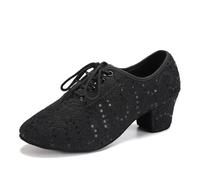 RUYBOZRY Scarpe da Ballo Latino Donna con Lacci Pratica Scarpe da Allenamento per Balli da Tango da Ballo con Tacco Basso,LPWMMD-Black-ZBMD-5,EU37