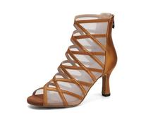 RUYBOZRY Stivali da Donna in Rete Scarpe da Ballo con Punta Aperta per Balli Latini, Salsa e Bachata, Scarpe da Ballo da Sala per Esibizioni e Allenamenti, JF273-Marrone-7.5,EU40