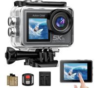 Ruycllo Action Cam 5K/4K 50MP Fotocamera Subacquea, Dual Screen Videocamera con Stabilizzatore EIS, WiFi, 2 Batterie, Grandangolo 170° per Immersioni, Vlog, Telecamera Moto-Senza Scheda di Memoria