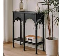 RUYICZB Consolle Stretta con Ripiano Inferiore, Tavolino da Ingresso in Legno con Design Ad Arco, Piccoli Tavolini da Ingresso con Gambe in Stile Romano per Il Soggiorno,Nero,80cm