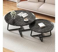 RUYICZB Set Di 2 Tavolini Da Caffè Impilabili, Tavolini Rotondi Con Venature Del Legno, Set Di 2 Tavolini Da Caffè Rotondi, Tavolo Rotondo Moderno Per Soggiorno, Ufficio,Black texture,S