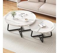 RUYICZB Set Di 2 Tavolini Da Caffè Impilabili, Tavolini Rotondi Con Venature Del Legno, Set Di 2 Tavolini Da Caffè Rotondi, Tavolo Rotondo Moderno Per Soggiorno, Ufficio,White texture,S
