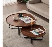 RUYICZB Set Di 2 Tavolini Da Caffè Impilabili, Tavolini Rotondi Con Venature Del Legno, Set Di 2 Tavolini Da Caffè Rotondi, Tavolo Rotondo Moderno Per Soggiorno, Ufficio,Walnut,M