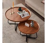 RUYICZB Set Di 2 Tavolini Da Caffè Impilabili, Tavolini Rotondi Con Venature Del Legno, Set Di 2 Tavolini Da Caffè Rotondi, Tavolo Rotondo Moderno Per Soggiorno, Ufficio,Natural,M