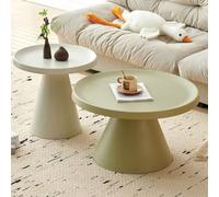 RUYICZB Set Di 2 Tavolini Da Caffè Moderni Impilabili, Tavolini Da Caffè Circolari Moderni, Set Di 2 Tavolini Rotondi, Tavolini Laterali Per Soggiorno, Camera Da Letto, Piccolo Spazio,White green,L