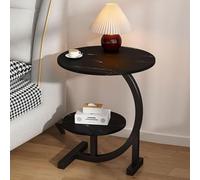 RUYICZB Tavolini Laterali in Marmo A Forma Di C, Tavolini Laterali in Legno A 2 Livelli, Tavolino Laterale Doppio Circolare, Tavolino Laterale A Forma Di C Per Letto, Divano, Soggiorno,Black marble,M