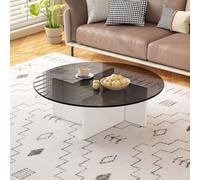 RUYICZB Tavolini Rotondi in Vetro Per Soggiorno, Tavolo Circolare Con Piano in Vetro, Tavolino Centrale Rotondo Moderno, Tavolini Circolari Per Camera Da Letto, Ufficio, Salotto,White grey,80cm