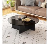 RUYICZB Tavolini Rotondi in Vetro Per Soggiorno, Tavolo Circolare Con Piano in Vetro, Tavolino Centrale Rotondo Moderno, Tavolini Circolari Per Camera Da Letto, Ufficio, Salotto,Black grey,80cm
