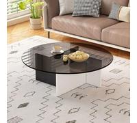 RUYICZB Tavolini Rotondi in Vetro Per Soggiorno, Tavolo Circolare Con Piano in Vetro, Tavolino Centrale Rotondo Moderno, Tavolini Circolari Per Camera Da Letto, Ufficio, Salotto,Black white grey,80cm