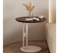 RUYICZB Tavolini Rotondi Piccoli, Tavolino Laterale Per Divano Scorrevole, Tavolino Da Caffè Rotondo in Legno Moderno, Tavolini Laterali A Forma Di C Per Soggiorno, Camere Da Letto,Dark walnut