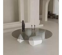 RUYICZB Tavolino da caffè con Piano in Vetro, Tavolino da caffè Rotondo con Base Geometrica in Metallo, Tavolino Centrale in Vetro con Contenitore, Tavolini Centrali Circolari,Bianca,100cm