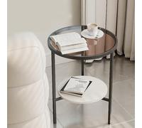 RUYICZB Tavolino Laterale in Vetro A 2 Livelli, Tavolino Laterale Rotondo Piccolo, Tavolini Con Contenitore, Tavolini Laterali Rotondi Per Divano, Soggiorno, Camera Da Letto,Dark brown