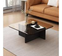 RUYICZB Tavolino Quadrato Con Piano in Vetro, Tavolino Centrale Per Soggiorno in Vetro Temperato, Tavolini Quadrati in Acciaio Inox, Tavoli Moderni Per Piccoli Spazi,Tea black,80cm