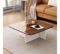 RUYICZB Tavolino Quadrato Con Piano in Vetro, Tavolino Centrale Per Soggiorno in Vetro Temperato, Tavolini Quadrati in Acciaio Inox, Tavoli Moderni Per Piccoli Spazi,Tea white,80cm