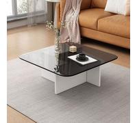 RUYICZB Tavolino Quadrato Con Piano in Vetro, Tavolino Centrale Per Soggiorno in Vetro Temperato, Tavolini Quadrati in Acciaio Inox, Tavoli Moderni Per Piccoli Spazi,Gray white,80cm