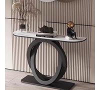 RUYICZB Tavolo Consolle Stretto con Gambe Geometriche in Metallo, Tavolini da Ingresso con Piano in Ardesia, Tavolo da Divano Alto E Stretto Dietro Il Divano per Ingresso,Black White,80cm