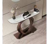 RUYICZB Tavolo Consolle Stretto con Gambe Geometriche in Metallo, Tavolini da Ingresso con Piano in Ardesia, Tavolo da Divano Alto E Stretto Dietro Il Divano per Ingresso,Brown White,100cm