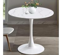 RUYICZB Tavolo Tulip Rotondo, Tavolino Moderno Da Soggiorno, Tavolini Da Caffè in Legno Di Metà Secolo, Tavolini Da Caffè Rotondi Per Soggiorno, Camera Da Letto, Cucina, Ufficio,Marble white,M
