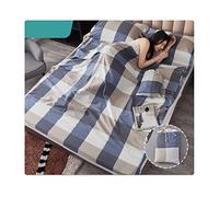 RUZGAR Sacco a Pelo Matrimoniale Sacchi a Pelo Estivi Sacco a Pelo Leggero e Compatto in 100% Cotone Motivo a Righe a Quadri Sacco Nanna for Viaggi in Hotel (Color : Blue, Size : 180x210cm-70x82)