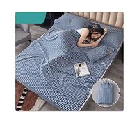 Sacco a Pelo Matrimoniale Sacchi a Pelo Estivi Sacco a Pelo Leggero e Compatto in 100% Cotone Motivo a Righe a Quadri Sacco Nanna for Viaggi in Hotel (Color : Blue A, Size : 160x210cm-63x82)