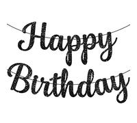 Ruzister Corsivo nero luccicante Happy Birthday Banner fai da te per feste di compleanno di colore nero, decorazione per ragazze, decorazioni per donne