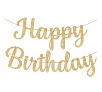 Ruzister Corsivo scintillante oro happy festone fai da te | Targa decorativa per feste di compleanno dorate per ragazze, decorazioni per donne