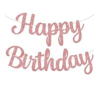 Ruzister Corsivo scintillante oro rosa Happy Birthday striscione fai da te, festa di compleanno oro rosa, decorazione per ragazze, decorazioni per donne