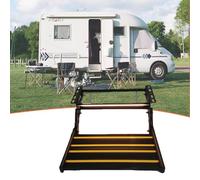 RV Entrance Stairs, Foldable Aluminum Alloy Camper Steps, Motorhome Folding Step Stool, Folding, Easy To Install, Anodized, for Camper Van Motorhome Travel Trailer Black-withlight