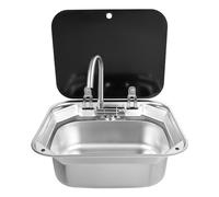RV - Lavello da campeggio con chiusura lampo, per camper, camper, caravan o barca, in acciaio inox, con rubinetto dell'acqua calda e fredda, coperchio compatibile con camper, 41 x 36,5 x 16 cm