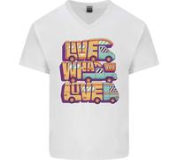 Rv Live What You Love Camper Caravan Uomo Scollo A V Cotone T-Shirt