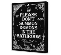 RVBLRDSE Gothic Funny Bathroom Wall-Art - Do Not Summon Demons, Humorous Canvas Print for Goth Home Decor, Spooky Bathroom Sign for Toilet(Framed,16x24inch(40x60cm))