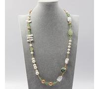 RVBLRDSE Mix Shape White Pearl Green Crystal Chain Long Necklace Gold Plated Pave Ball For Women