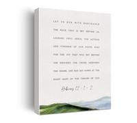 RVBLRDSE Modern Bible Verse Canvas Run with Perseverance Hebrews 12:1-2 Inspirational Quote Wall-Art for Office(Framed,16x24inch(40x60cm))
