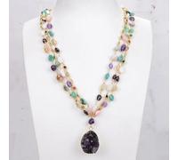 RVBLRDSE Multi Semiprecious Quartz Rosary Chain Necklace Amethyst Pendant 23" For Women Punk Jewelry