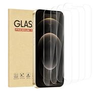 Rvciby 4 pezzi, pellicola protettiva in vetro temperato HD per iPhone 12 Pro Max, durezza 9H, priva di graffi, pellicola protettiva per schermo HD, ultra estenuante, senza bolle, facile da installare