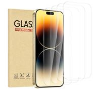 Rvciby 4 pezzi, pellicola protettiva in vetro temperato HD per iPhone 14 Pro, durezza 9H, priva di graffi, pellicola protettiva per schermo HD, ultra estenuante, senza bolle, facile da installare
