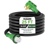 RVGUARD 50 Amp 25 Feet RV Power Extension Cord, Heavy Duty STW Wire with LED Power Indicator and Cord Organizer, 50 Amp Male Standard to 50 Amp Female Locking Connector, Green, ETL Listed