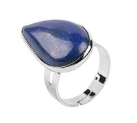 RVHAOODI Anello regolabile per le donne, a forma di goccia d'argento intarsiata lapis naturale Lazuli Aura Pietra Charm Regolabile Open Open Code Angeli ANTERI ANTOLA DELLA TAGUE GIOITÀ DELLA PERCHI